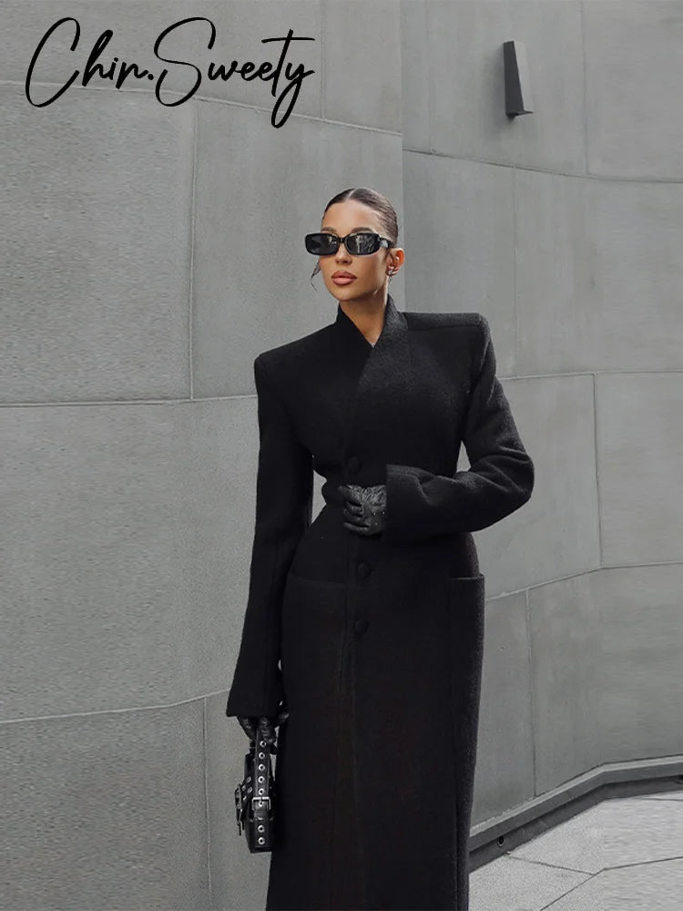 Elegância de Alto Padrão 2025 – Casaco Feminino Longo com Cintura Marcada