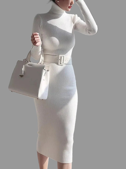 Vestido Midi Gola alta com cinto