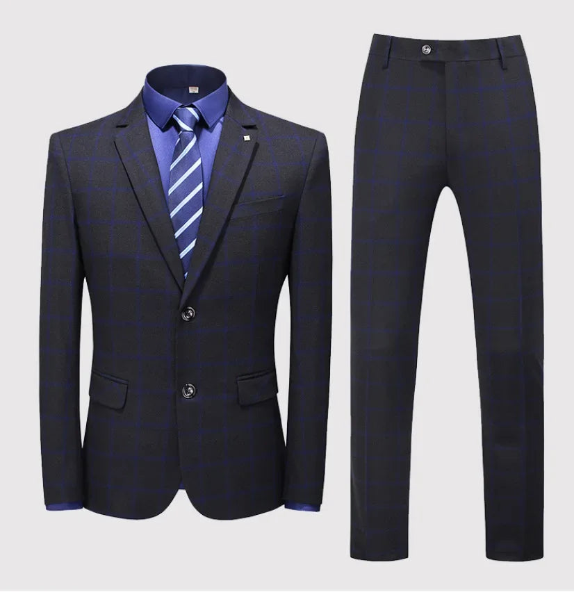 Terno Masculino (Paletó + Colete + Calça) – Moda Executiva Estilo Britânico Xadrez Tendência Casual para Eventos Corte Slim Casamento Trabalho Conjunto Masculino