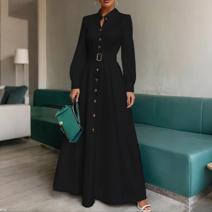 💎 Vestido Longo de Luxo Feminino – Silhueta A-Line com Cinto, Alfaiataria Elegante para a Mulher Executiva Moderna 💎