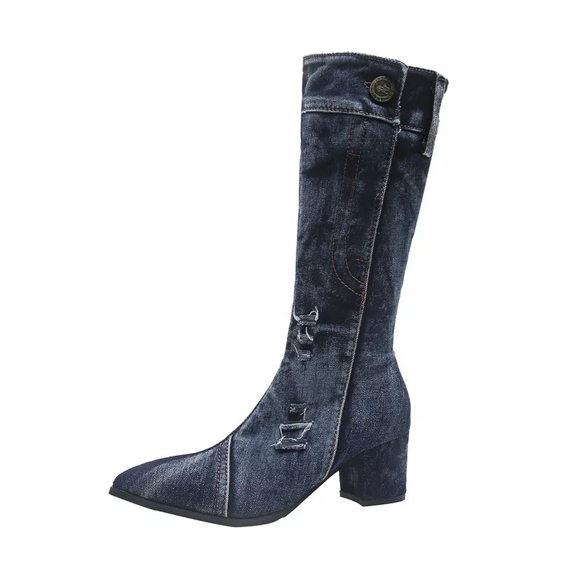 💎 Bota Feminina Mid-Calf Western de Luxo 2026 – Salto Bloco Alto & Estilo Cowboy Fashion 💎