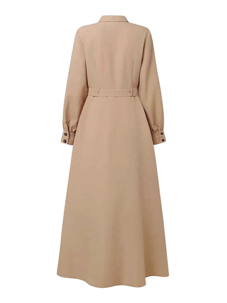 💎 Vestido Longo de Luxo Feminino – Silhueta A-Line com Cinto, Alfaiataria Elegante para a Mulher Executiva Moderna 💎