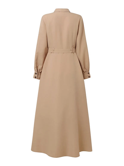 💎 Vestido Longo de Luxo Feminino – Silhueta A-Line com Cinto, Alfaiataria Elegante para a Mulher Executiva Moderna 💎