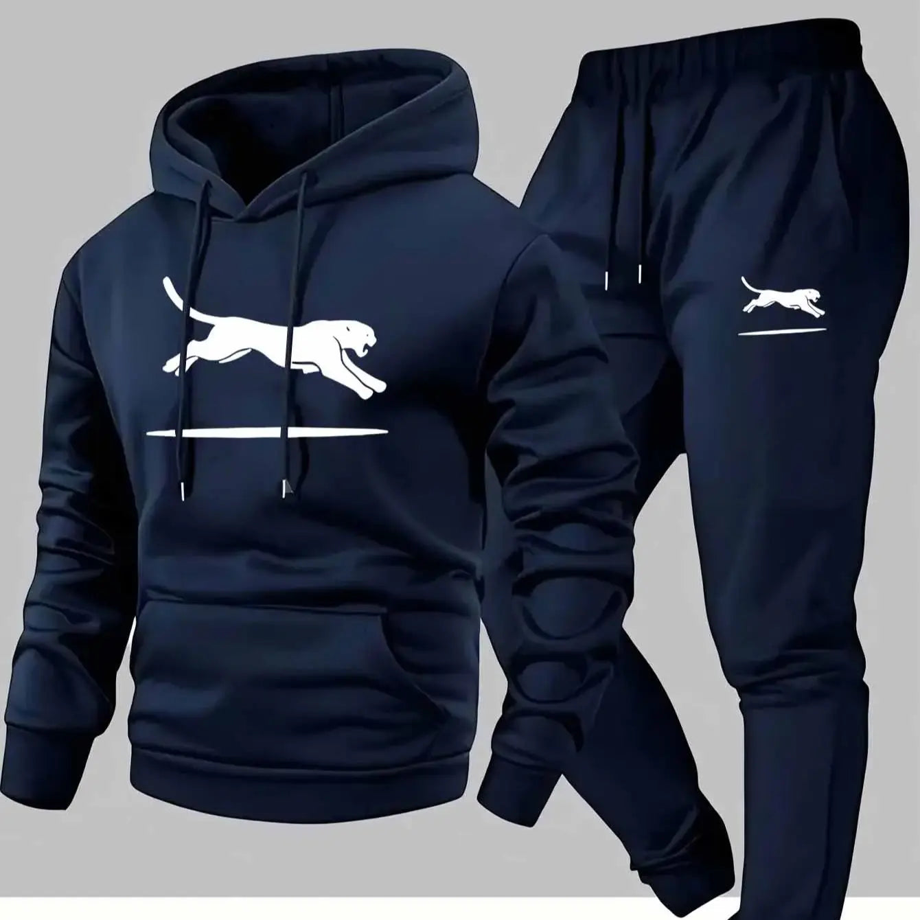 Conjunto Cargo Masculino com Moletom e Jogger – Estampa Leopardo em Preto & Branco