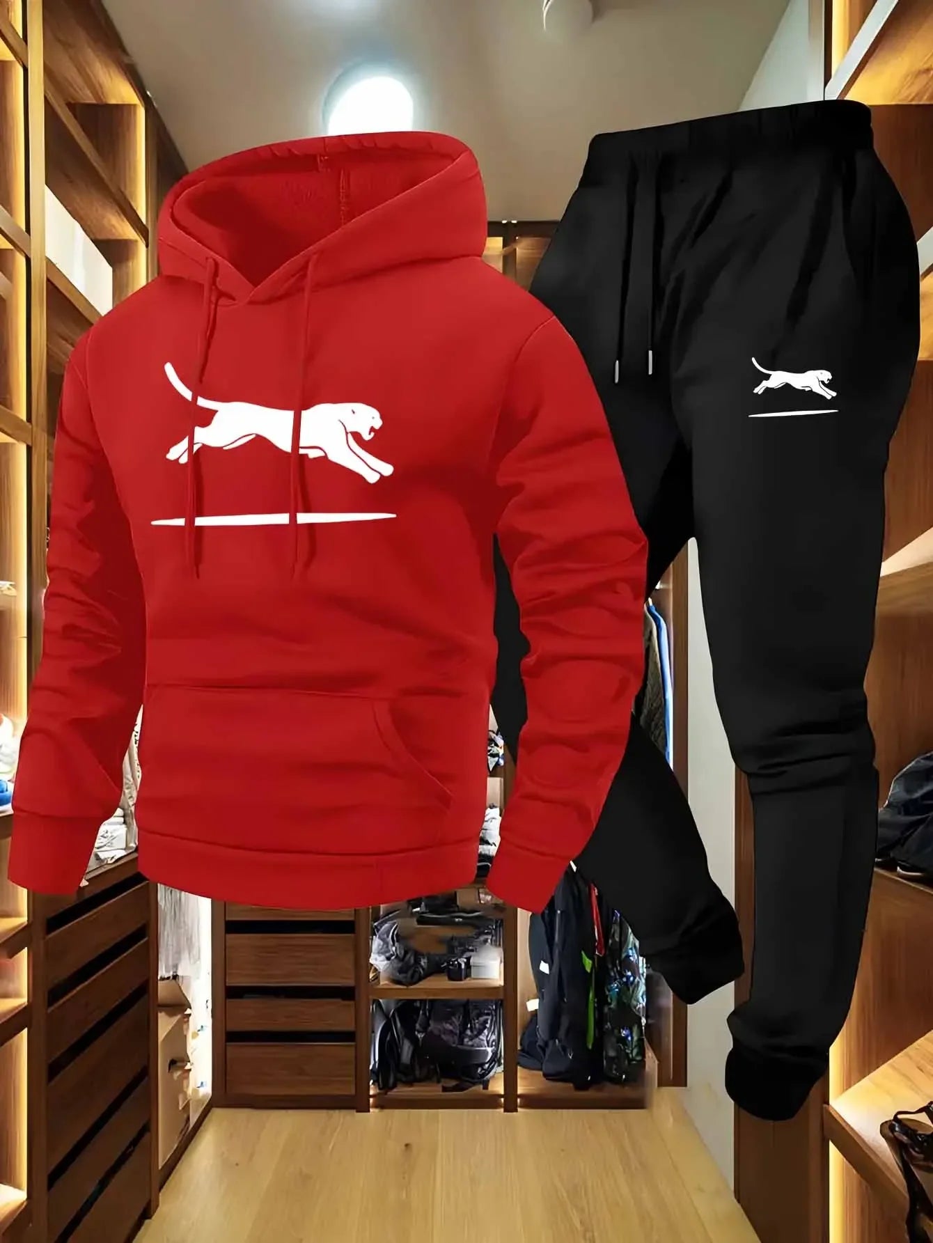 Conjunto Cargo Masculino com Moletom e Jogger – Estampa Leopardo em Preto & Branco