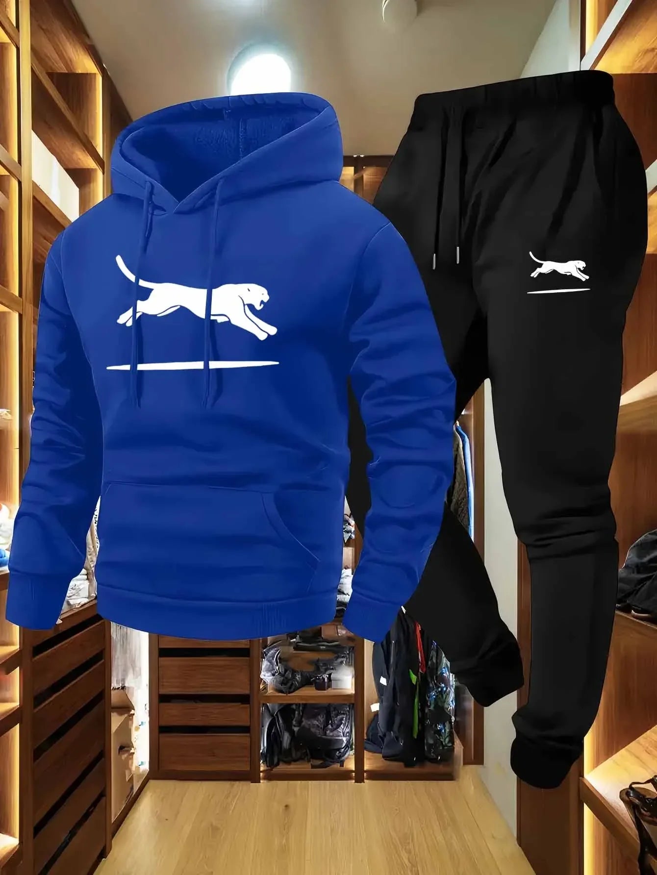 Conjunto Cargo Masculino com Moletom e Jogger – Estampa Leopardo em Preto & Branco